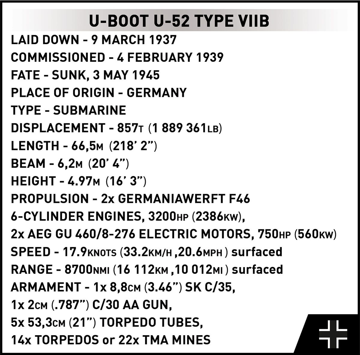Submarine U-Boot U-52 (Type VIIB)