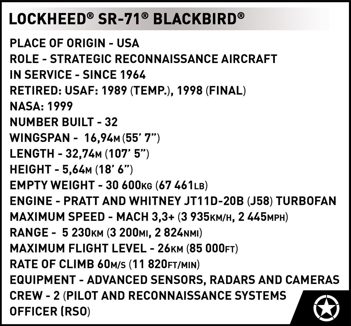 Lockheed® SR-71® Blackbird® Aircraft